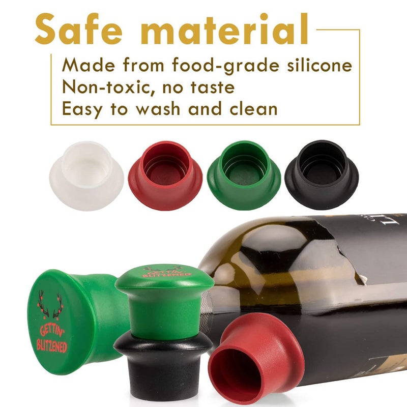 Whaline 8 Pack Christmas Wine Bottle Stoppers and Gift Box, Funny Silicone Reusable Caps Bottle Sealers with a Funny Saying for Wine Beer Bottles - Image 3